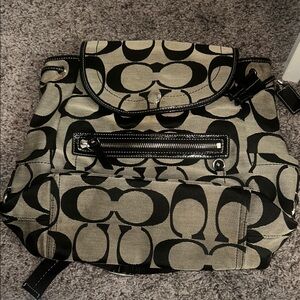 Coach Black and Tan Signature Backpack